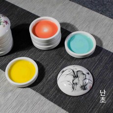 도자기 여행용 모조 물감 접시 수채화 조색 믹싱 원형, 1개, 오, 기본 색상