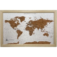 Gleeneagles 세계 여행 지도 및 핀 보드 | 액자형 핀보드 코크 나무 디자인 70개의 푸시 포함 14.2인치 x 21.2인치 여행자를 위한 맞춤형 홈 방랑 장식 베이지, Black