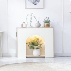 히든가구 클레어 LED 벽난로콘솔 아치형 홈인테리어 집꾸미기 선반장 벽난로 장식장 수납장, 올화이트