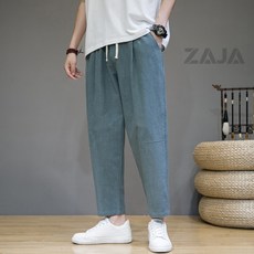 ZAJA 남성 여름 린넨 밴딩 9부 팬츠 빅사이즈 와이드 통기성 좋은 바지 데일리