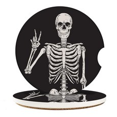 Britimes 흡수성 자동차 컵받침 컵 홀더용 2팩 6.5cm(2.5인치) 세라믹 스톤 및 긁힘 방지 코르크 베이스 음료 휴먼 스켈레톤 1, 휴먼 스켈레톤1