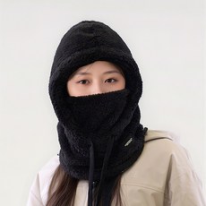 두툼 후리스 바라클라바 겨울 방한 후드넥워머, 블랙, 1개