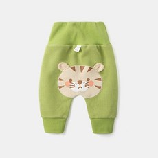 MiniMiracles Store 嬰兒高腰護肚立體動物造型長褲 純棉舒適 果綠小虎 80碼