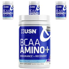 Usn BCAA 胺基酸粉末保健品 鍛鍊前中後用 藍色覆盆子口味, 4罐, 330g