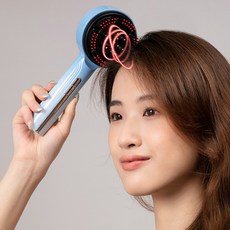 Crei 크레이 레드라이트 EMS 두피 에센스 전동 마사지기 모발관리기 두피 마사지 빗, 그린-화이트