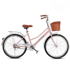 클래식 여성용 자전거 동네 마실용 바구니 자전거 24 26인치, 1개, 170cm, C_핑크 [싱글기어] 블랙 에어타이어 24인치