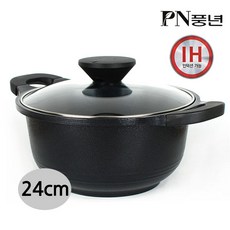 PN풍년 주물 IH 양수냄비, 24cm, 펄블랙, 1개