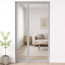 ROYAI ONE 안 찢어지는 일체형 통자석 현관 방충망 비대칭 현관문 모기장 미세 방충망, 회색