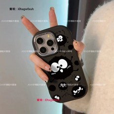 高奢銀色鏡頭框手機殼 黑煤球卡通情侶款 保護殼, 1個, 胖墩墩-黑色--幸運煤球,OPPO A31 2020
