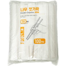 더에코 일회용 고급 위생 나무젓가락, 1개, 100개