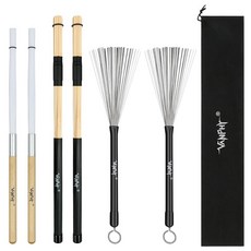 VANPHY 드럼 브러시 세트 - 3팩 (재즈 브러시 대나무 드럼스틱 나일론 브러시) 스네어 카혼 재즈 드럼밍 타악기 연습 퍼포먼스용 블랙 백 포함 115720, VANPHY 드럼 브러시 세트 - 3팩 (재즈 브러시,