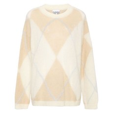 가니 로고 자수 아가일 인타르시아 스웨터