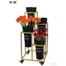 花店展示架鐵藝花架多層階梯鮮花展示架子移動貨架鮮花桶架蘭花架層架 置物架 花架, 1個, 【單獨架子不帶桶】金色架子,大