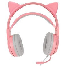 시시글로우 고양이 귀 게이밍 헤드셋 3.5mm0.1인치 플러그 유선 헤드폰 노이즈 캔슬링 마이크 게임용 이어폰 볼륨 조절 지원 PC 및 노트북용 핑크빛, Pinkish