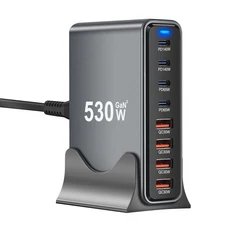 새로운 530W GAN 고속 충전기 멀티 포트 USB 충전기 헤드 멀티 포트 고속 충전 고전력 데스크탑 충전 스테, 01 Grey, 01 US plug