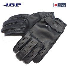 JRP重機手套夏季防摔透氣短手套復古真皮騎行外送, 黑色,L