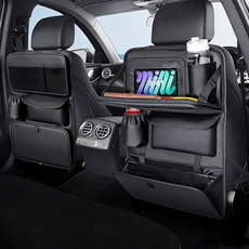 커버라도 뒷좌석 카 오거나이저 2팩 터치스크린 태블릿 홀더가 있는 나파 가죽 카시트 오거나이저 접이식 푸드 트레이 킥 매트 프로텍터 멀티 수납 액세서리 쓰레기 봉투 홀더, 2 Pack-Original