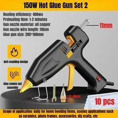 구리 깍지 가열 수제 DIY 공예 수리 도구 EU 플러그 11mm 접착제 스틱이 있는 핫 실리콘 건 150W, 02, 02 150W-10p-11mm Set 2