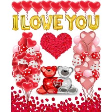 Lutoys 발렌타인 풍선 키트 장식 I Love You 풍선 하트 풍선 1000개 실크 레드 로즈 꽃잎 발렌타인 데이 갈렌틴 파티 장식 제안 결혼 기념일 장식, Lutoys 발렌타인 풍선 키트 장식, I Love Y