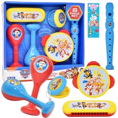 Paw Patrol 악기 유아 어린이 음악 장난감 세트 타악기 탬버린 마라카스 레코더 플루트 어린이 유치원 교육용, 6 Piece Musical Instrument Set