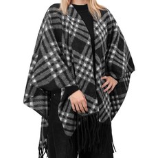 Premillow 여성용 숄 랩 오픈 프론트 케이프 판초 봄 가을 겨울용 오버사이즈 판초 쇼 블랙 화이트 아가일 단일 사이즈 125027, Premillow 여성용 숄 랩, 오픈 프론트 케이프