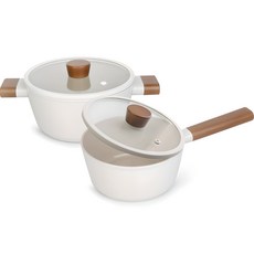 dellago IH爐適用陶瓷不沾鍋具組, 白色, 單柄鍋 18cm+雙耳鍋 20cm, 1組