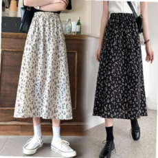 데님스커트 여자치마 롱치마 플라워스커트 A라인 허리밴딩 예쁜