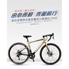 BIKEONE R2 鋁合金內走線SENSAN 16速變速機械碟煞全能型彎把公路車煞變合一適合新手踏入公路車領域破風新利, 棕黑,49吋, 1個