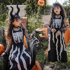 台灣出貨 發票【萬聖節】萬聖節服裝童裝女童暗黑惡魔鬼新娘長裙吸血鬼骷髏殭屍裝兒童服裝 萬聖節服飾 連衣裙 萬聖節裝扮 萬