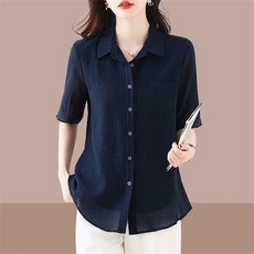 TKX 여성 반팔 셔츠 심플 오피스 캐주얼 루즈핏 통기성 얇은 데일리 블라우스