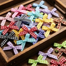 3.5cm 체크무늬 리본 컬러 미니 리본 리본 선물 상자 웨딩박스 포장 장식 수제 머리장식, 100개, Mixed color