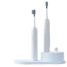 新款智慧電動牙刷 IPX7防水 聲波震動 牙縫清潔, 主機 2刷頭 底座 禮盒 白色, 1個, 英文