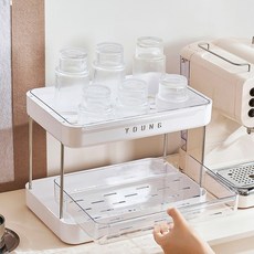 YOUNG 물빠짐 컵 건조대 식기건조대 싱크대 정리선반 물받이 트레이, 1개, 화이트, 2단