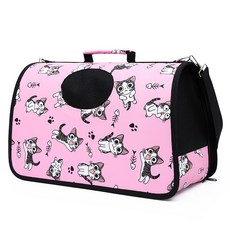 포근살림 고양이 강아지 애완동물 휴대용 패브릭 캐리어 가방 통기성 좋은 어깨 숄더백 외출용 접이식 여행용, 1개, 핑크 고양이