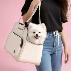 롱펫 강아지 고양이 슬링백 외출 이동가방 산책가방, 1개, 베이지