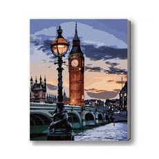 MANTO 台灣製造 大尺寸DIY數字油畫 40X50cm 釘好內框 日本花海歐洲風景 初學者專用, 倫敦夜未眠, 1套