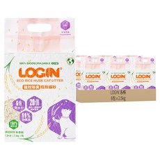 LOGIN 洛格 強效除臭稻殼貓砂 1.5mm｜天然除臭、可沖馬桶、環保貓砂, 無香精, 2.5kg, 6包