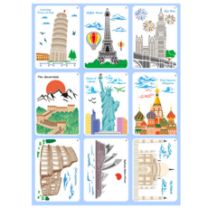 제니미엘 DIY 스텐실 도안 명소 랜드마크 건축 에펠탑 타워브릿지 피사의 사탑 9P, 1개