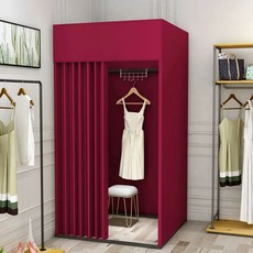 피팅룸 간이탈의실 스텐드형 이동식 옷가게 의류매장, 레드 암막 원단 대형 골드 1m 너비 2m