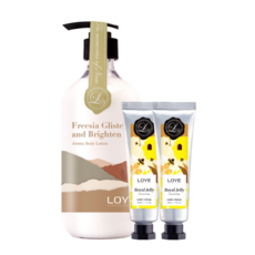 LOYE 樂妍 護膚滑嫩組 (小蒼蘭身體乳+護手霜2入) 保濕滋潤 身體保養禮盒, 小蒼蘭身體乳515ml,蜂后金萃手部精華霜＊2