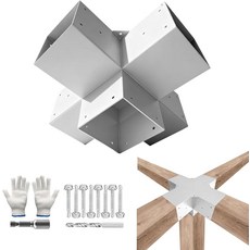 데발리 3방향 T자형 퍼골라 브래킷 키트 4x4실제: 3.5x3.5 목재 빔용 나사가 있는 작업 파티오 퍼골라용 빔 로그 캐빈 가제보 W하드웨어1팩, 4"x4" - 1pcs, White 5-Way