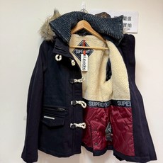 Superdry Duffle 女款 深藍 羊毛 加厚保暖 大衣 毛領立領可拆 外套, 深藍,L, 1個
