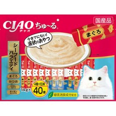 CIAO 啾嚕貓肉泥 海鮮綜合口味 液狀點心 14g x 40入 日本原產, 40個, SC-187海鮮口味（40入）