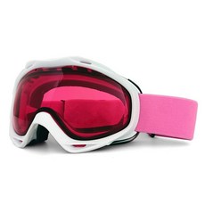 【臺灣出貨】冬季戶外登山雙層防霧滑雪護目鏡防紫外綫防雪盲球麵大視野滑雪鏡, 白框玫紅片-粉帶（送布袋）, 1個