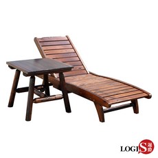 LOGIS 實木桌椅組合 田園露營庭院休憩躺椅, 木桌+躺椅