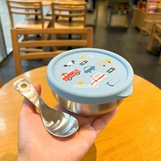 KOM 台灣製 316不鏽鋼隔熱碗 矽膠密封蓋 幼兒園三色碗, 新品316矽膠密封蓋碗（汽車圖案）,全新有盒的, 1個