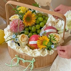 마음결 프리미엄 라탄 과일바구니 선물용 포장 집들이 부모님선물, 갈색, 1개