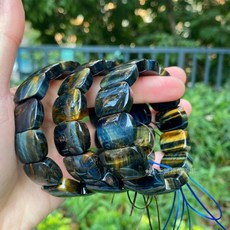 新品*熱銷*天然夢幻虎眼石手牌手排手鐲保平安助事業閃電虎眼彩虎送男朋友, 1個, 天然虎眼石手排19*14  【隨機發貨】