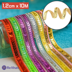 레아하브 샤인벨 스팽글 레이스 반짝이 리본, 1개, 골드