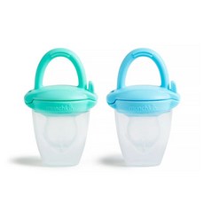 munchkin 矽膠新鮮食物咬咬訓練器(附蓋) 2入 寶寶水果蔬菜輔食器 訓練手眼協調, 1個, 矽膠新鮮食物咬咬訓練器(附蓋)2入, 藍色